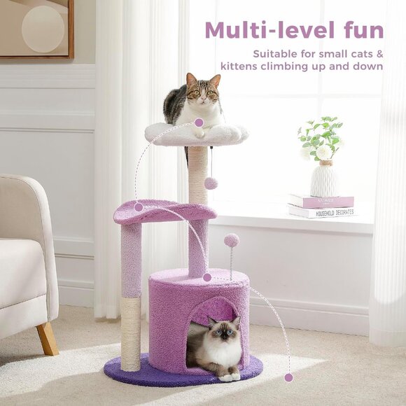 New 32-Inch Purple Flower Cat Tree Tower with Scratching Post - Condo for Cats - Picture 10 of 10